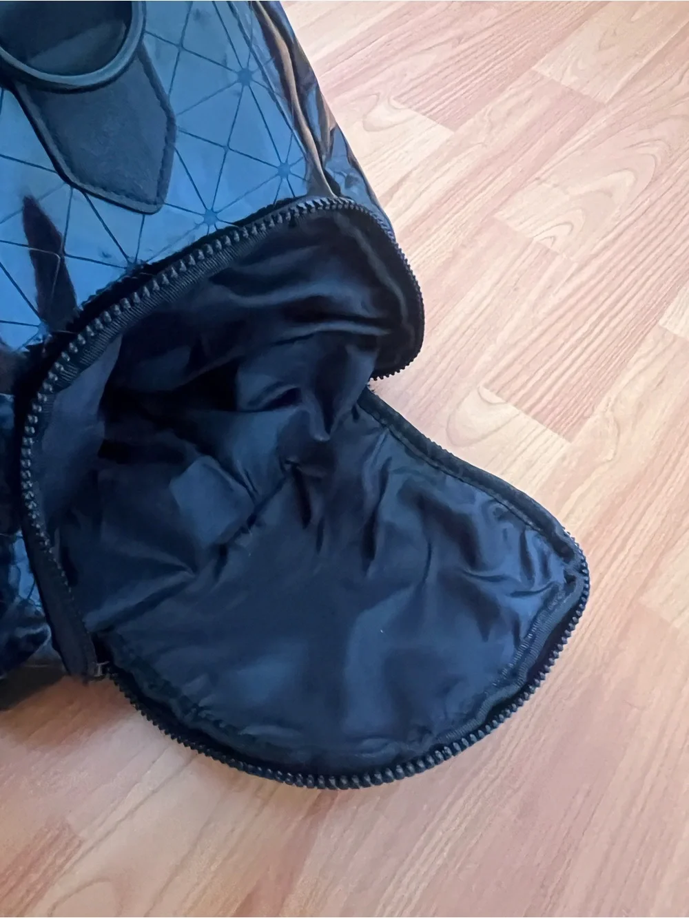 Brandon Blackwood Patent Leather Geometric Patchwork Duffel Bag